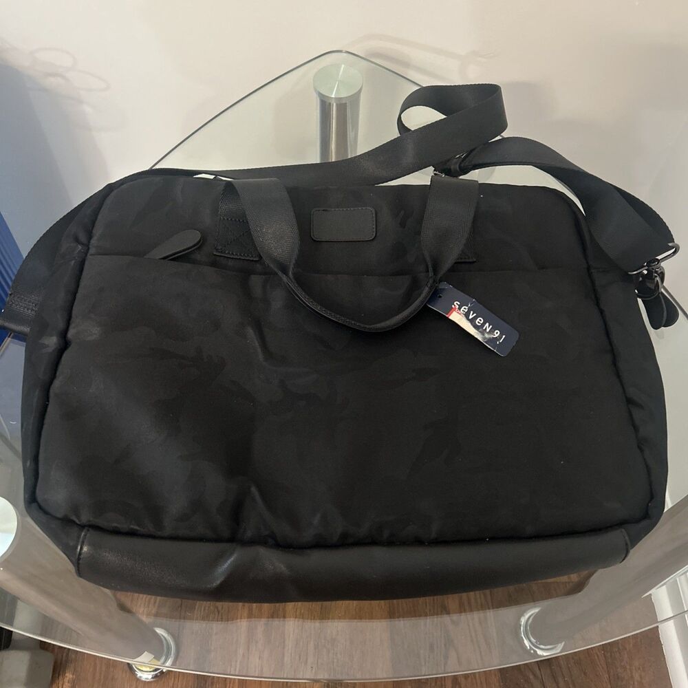 Seven91 Black Quilted Laptop Tote Shoulder Bag Camo Pattern